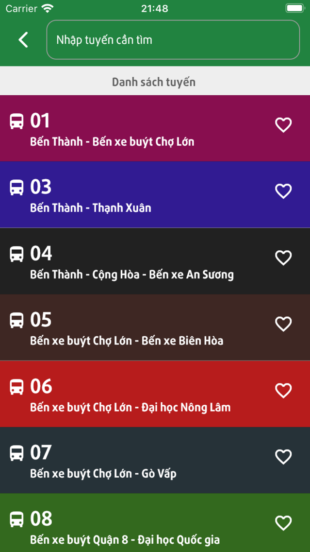 Colour-coded HCMC bus route directory