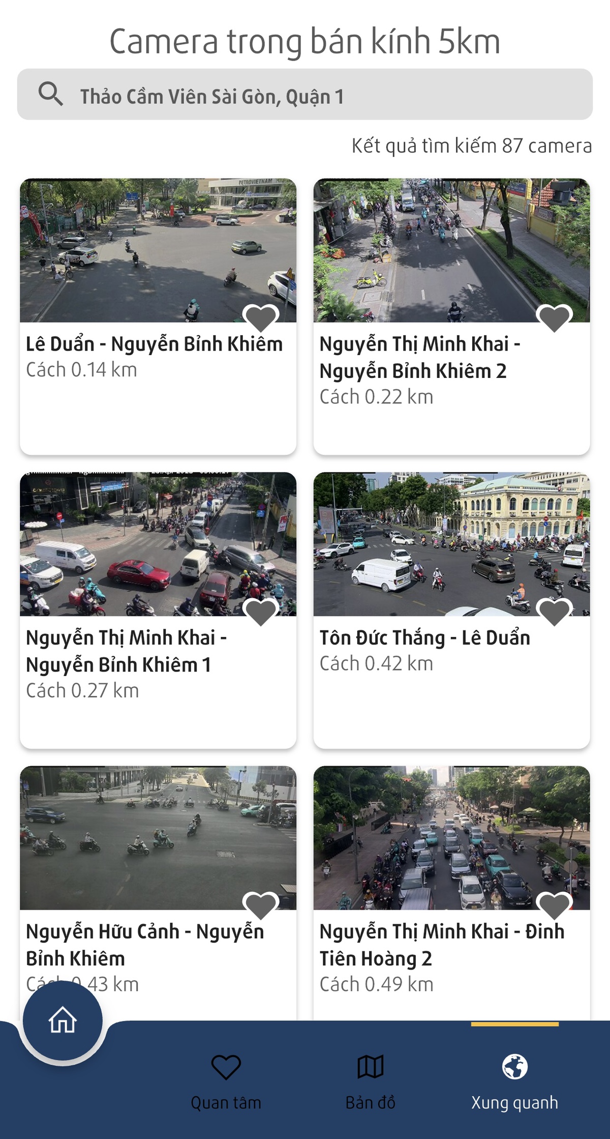 Current app — live cameras within a 5 km radius